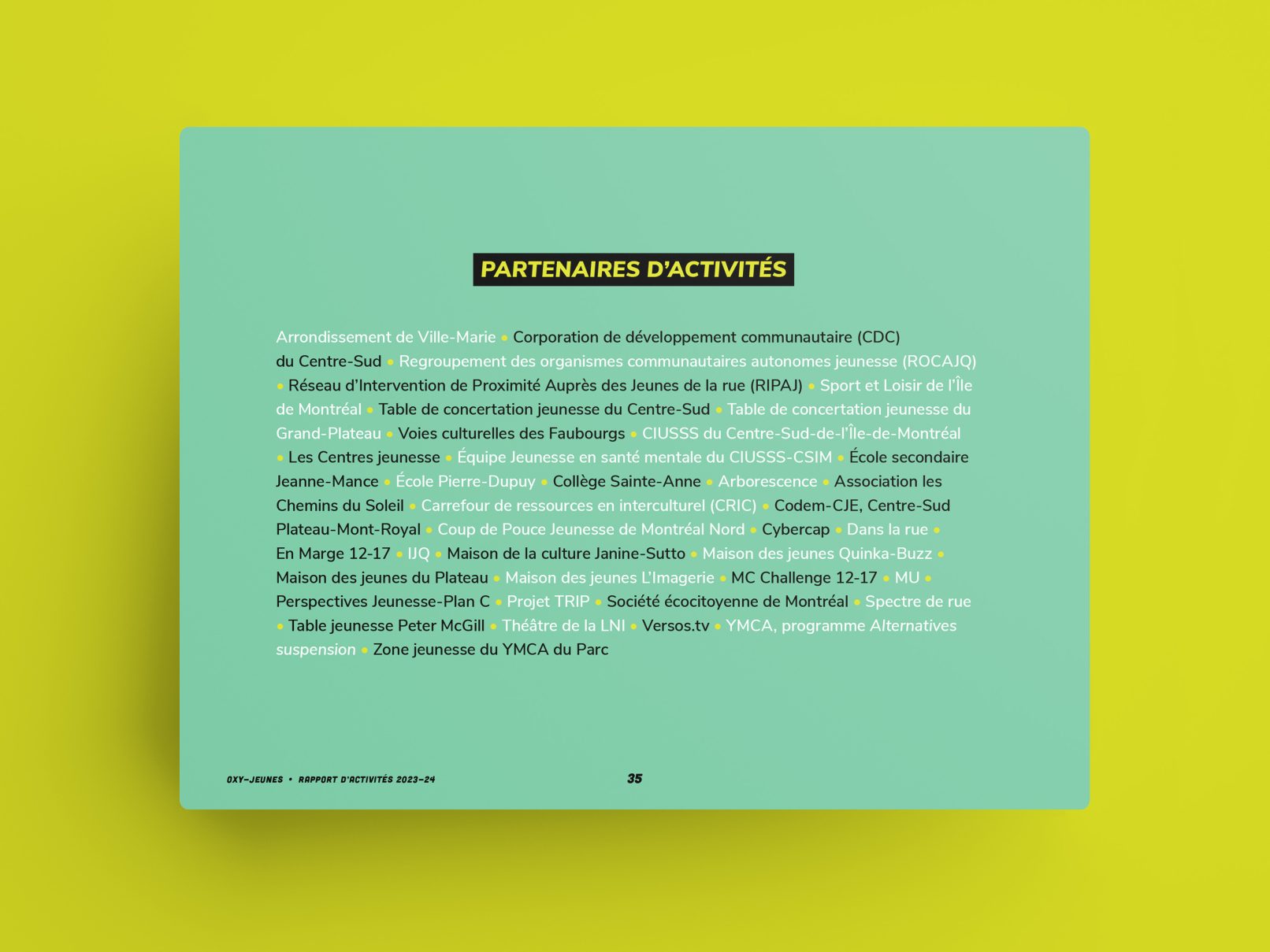 Rapport annuel Oxy-Jeunes 2024, design par Sophie Ouch